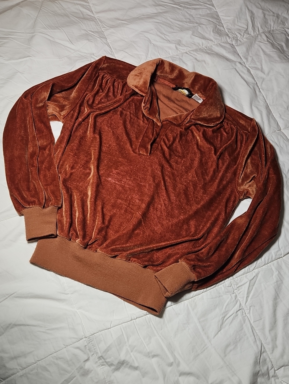 Vintage Golden Touch Men's Velvet V-Neck Pullover Sweater in Rust